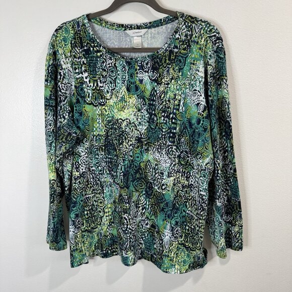 CJ Banks Shirt Set of 2 Size 2X White Green Blue Paisley Floral Blouses Stretch - Picture 2 of 12